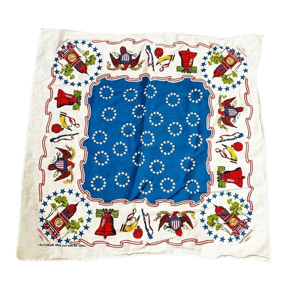 Vintage 1970’s Bandana Fast Color 100% Cotton Patriotic Red White Blue Kerchief